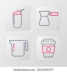 Set line Coffee cup to go, pot, turk and Milkshake icon. Vector