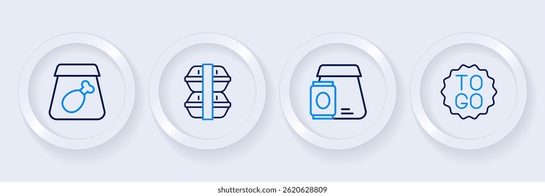 Set line Coffee cup to go, Online ordering food, Lunch box and meal icon. Vector