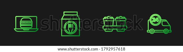 Set line Coffee\
cup to go, Online ordering burger delivery, and and Fast by car.\
Gradient color icons.\
Vector