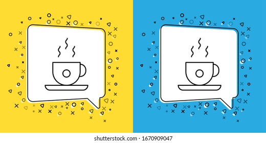 Set line Coffee cup icon isolated on yellow and blue background. Tea cup. Hot drink coffee.  Vector Illustration
