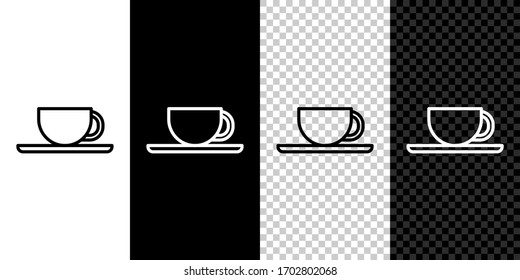 Set line Coffee cup icon isolated on black and white background. Tea cup. Hot drink coffee. Vector Illustration