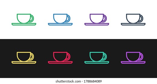 Set-line-Kaffeetasse Symbol einzeln auf schwarz-weißem Hintergrund. Teetasse. Warme Getränke Kaffee.  Vektorgrafik