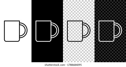 Fijar la línea Icono de taza de café aislado en fondo blanco y negro. Té. Café caliente.  Ilustración vectorial