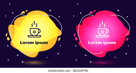 Set line Coffee cup icon isolated on blue background. Tea cup. Hot drink coffee. Abstract banner with liquid shapes. Vector Illustration