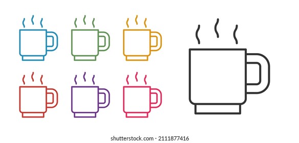 Set line Coffee cup icon isolated on white background. Tea cup. Hot drink coffee. Set icons colorful. Vector