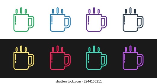 Set line Coffee cup icon isolated on black and white background. Tea cup. Hot drink coffee.  Vector