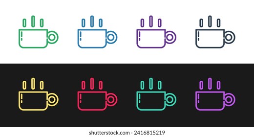 Set line Coffee cup icon isolated on black and white background. Tea cup. Hot drink coffee.  Vector