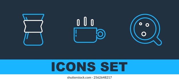 Set line Coffee cup, Pour over coffee maker and  icon. Vector