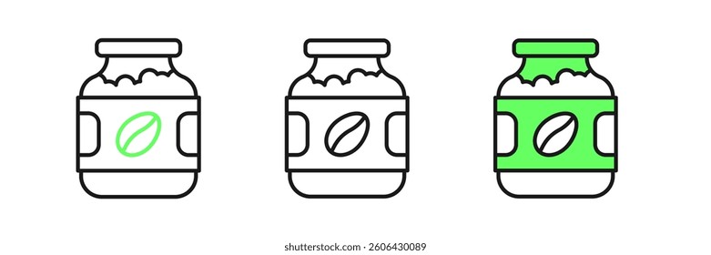 Set line Coffee jar bottle icon isolated on white background.  Vector