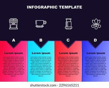 Set line Coffee machine, cup, Aeropress coffee and bean, branch. Business infographic template. Vector