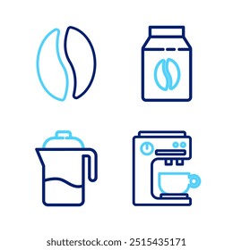 Set line Coffee machine, French press, Bag coffee beans and  icon. Vector