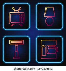 Set line Coffee machine with glass pot , Electric heater , Television and Table lamp . Gradient color icons. Vector