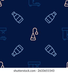 Set line Coffee machine, Milk bottle and Tea bag on seamless pattern. Vector
