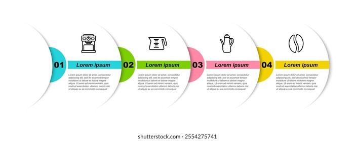 Set line Coffee machine, pot, Teapot and beans. Business infographic template. Vector