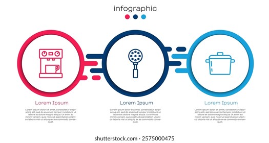 Set line Coffee machine, Spatula and Cooking pot. Business infographic template. Vector