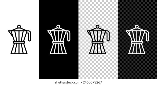 Set line Coffee maker moca pot icon isolated on black and white background.  Vector