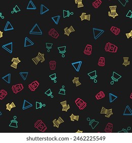 Set line Coffee paper filter, V60 coffee maker, moca pot and cup to go on seamless pattern. Vector