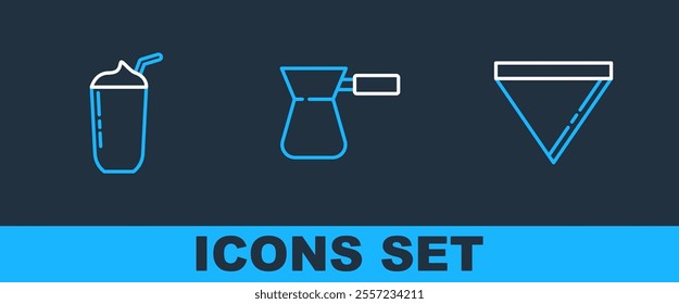 Set line Coffee paper filter, Milkshake and turk icon. Vector