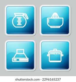 Set line Coffee pot, Citrus fruit juicer, Kitchen extractor fan and Cooking icon. Vector