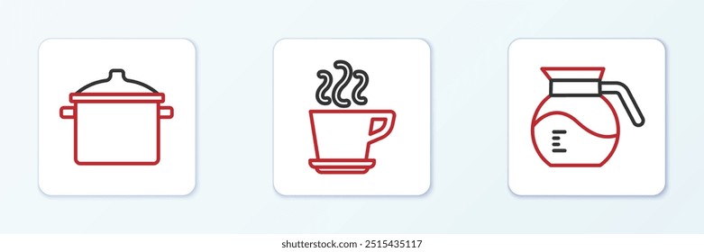 Set line Cafetera, Cocina y taza icono. Vector