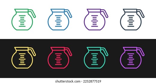 Ajuste el icono de la olla de café de línea aislado en fondo blanco y negro.  Vector