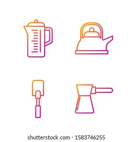 Set line Coffee turk , Spatula , Teapot  and Kettle with handle . Gradient color icons. Vector