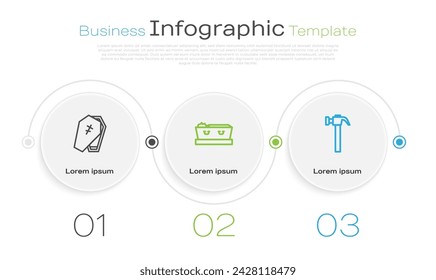 Set line Coffin with cross, dead and Hammer. Business infographic template. Vector