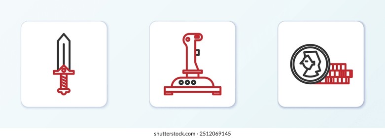 Establecer la línea de monedas para el juego, espada y joystick icono de la máquina de arcade. Vector