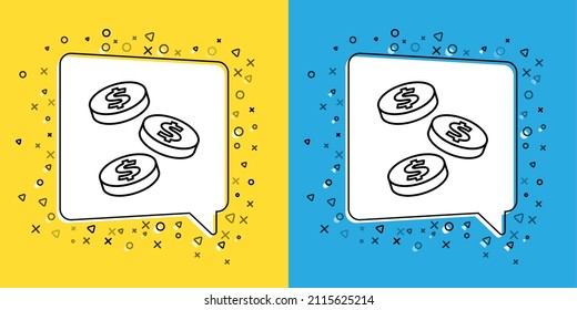 Set line Coin money with dollar symbol icon isolated on yellow and blue background. Banking currency sign. Cash symbol.  Vector