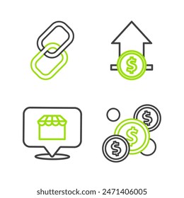Set line Coin money with dollar, Online shopping concept, Financial growth and coin and Chain link icon. Vector