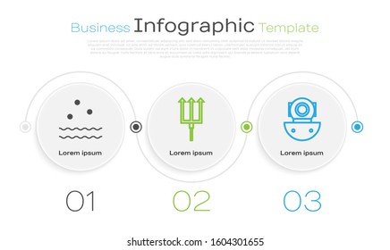 Set line Cold and waves, Neptune Trident and Aqualung. Business infographic template. Vector