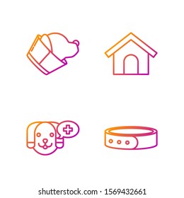 Set line Collar with name tag, Veterinary clinic symbol, Veterinary clinic symbol and Dog house. Gradient color icons. Vector