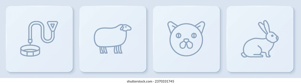 Set line Collar with name tag, Cat, Sheep and Rabbit. White square button. Vector