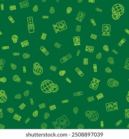 Set line Collar with name tag, World pet and Veterinary clinic on seamless pattern. Vector