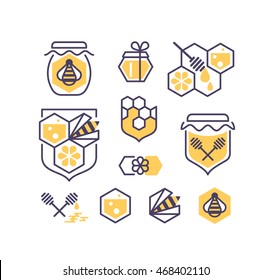 Set of line and color bee and honey icons. Vector symbols' collection