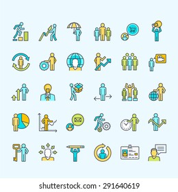 Set of line color business people icons     