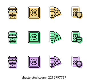 Establecer la guía de paleta de color de línea, Chimney, toma eléctrica y icono del panel de acceso del teclado de seguridad. Vector