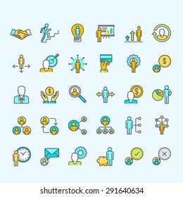 Set of line color people icons for business and finance    