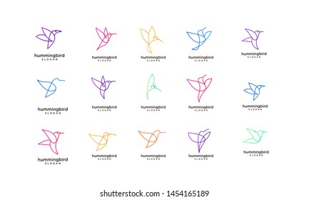 set of line colorful hummingbird logo