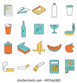 Set of line colour garbage signs