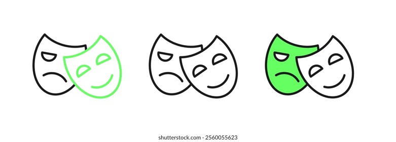 Set line Comedy and tragedy theatrical masks icon isolated on white background.  Vector