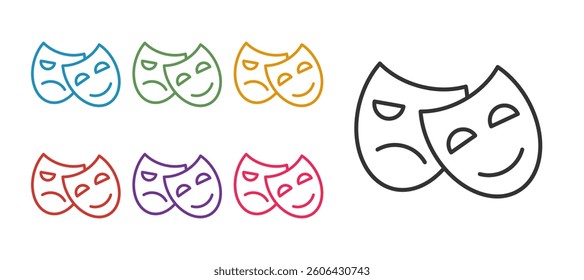 Set line Comedy and tragedy theatrical masks icon isolated on white background. Set icons colorful. Vector
