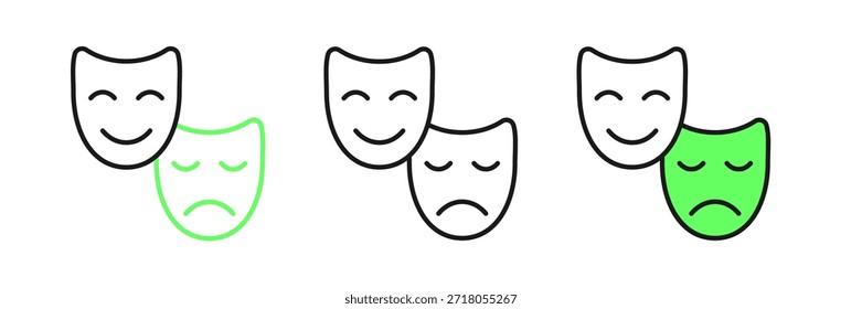 Set line Comedy and tragedy theatrical masks icon isolated on white background.  Vector