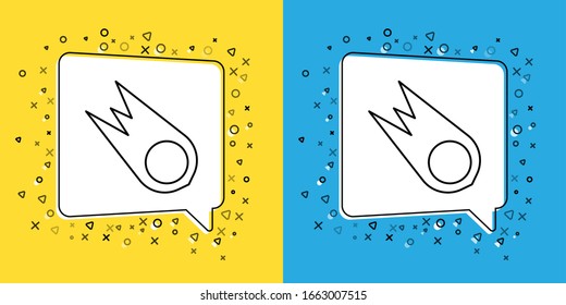 Set line Comet falling down fast icon isolated on yellow and blue background.  Vector Illustration