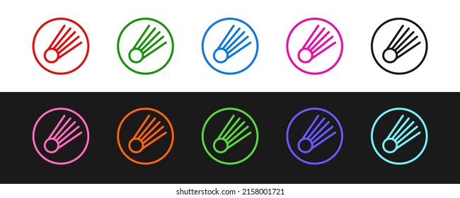 Set line Comet falling down fast icon isolated on black and white background.  Vector