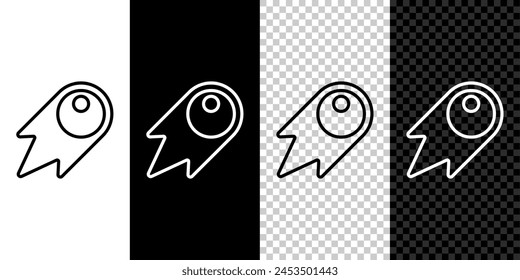 Set line Comet falling down fast icon isolated on black and white, transparent background.  Vector