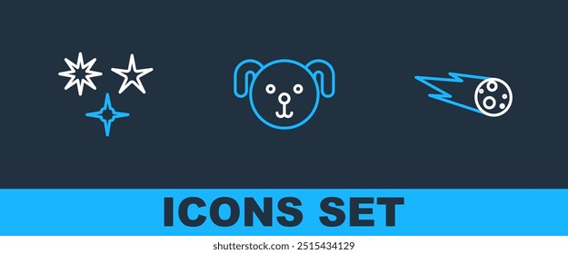 Set line Comet falling down fast, Falling star and Dog zodiac icon. Vector