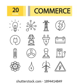 Set of line commerce icons. Cartoon style. Vector illustration