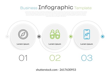 Set line Compass, Binoculars and City map navigation. Business infographic template. Vector