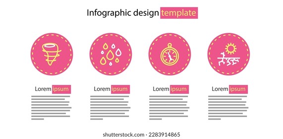 Set line Compass, Drought, Water drop and Tornado icon. Vector